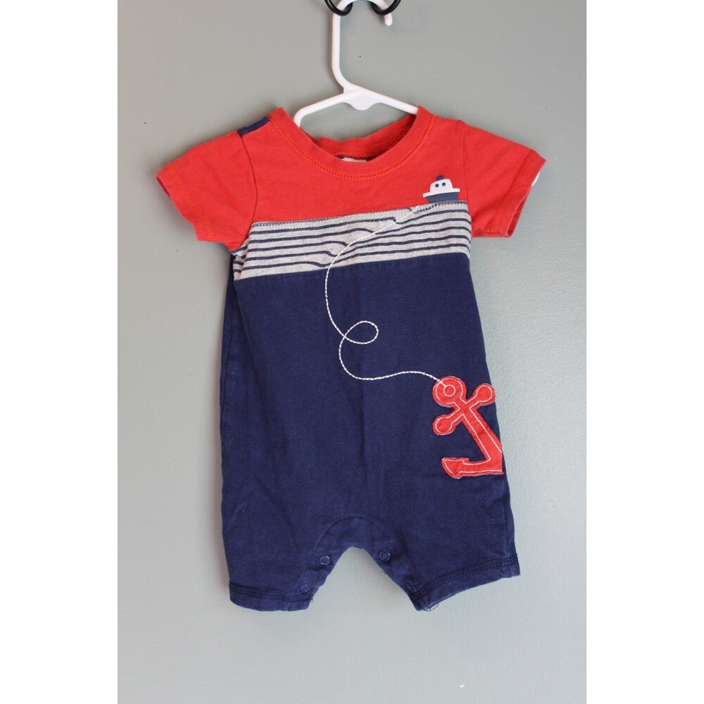 First Impressions Baby Boys' Nautical Anchor Romper Size 3-6M Red White Blue
